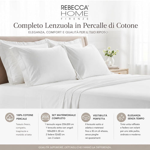 Completo lenzuola matrimoniale in cotone percalle - Rebecca Home